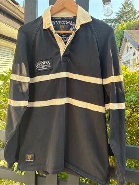 Guinness Black and Cream Striped Rugby jersey long sleeved Polo